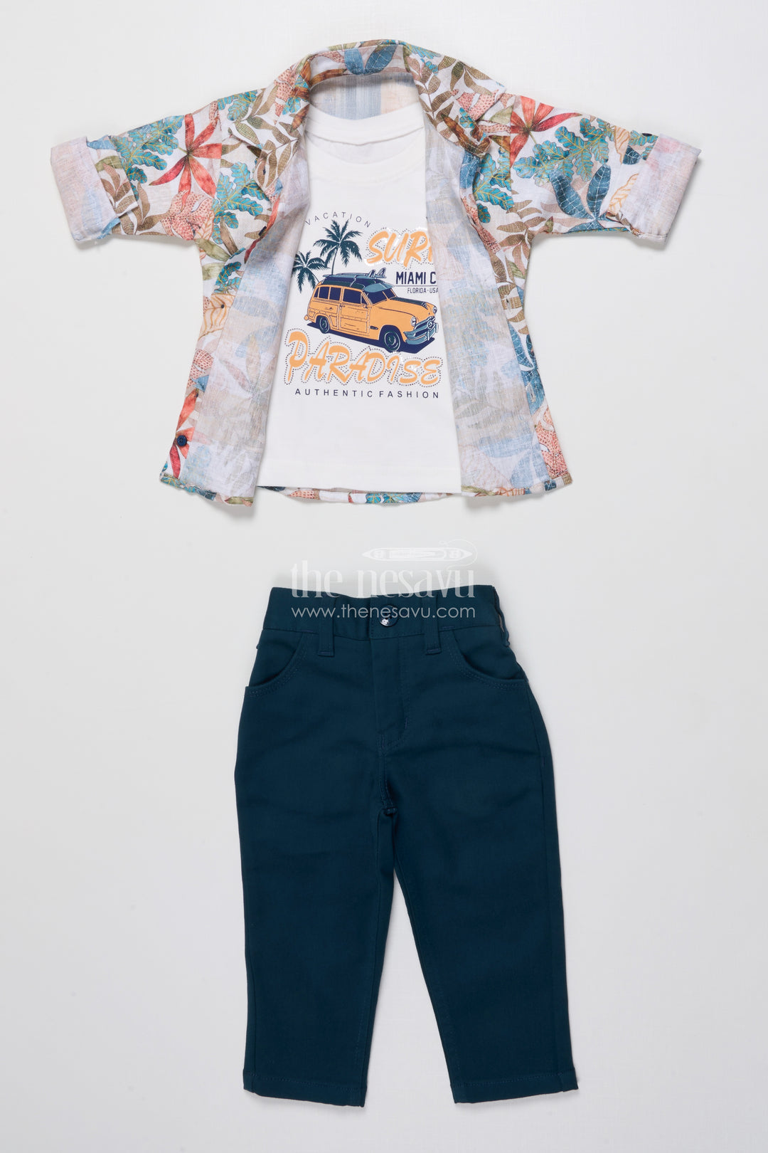 Toddler Boys Casual Set with Printed Shirt and T-Shirt Combo
