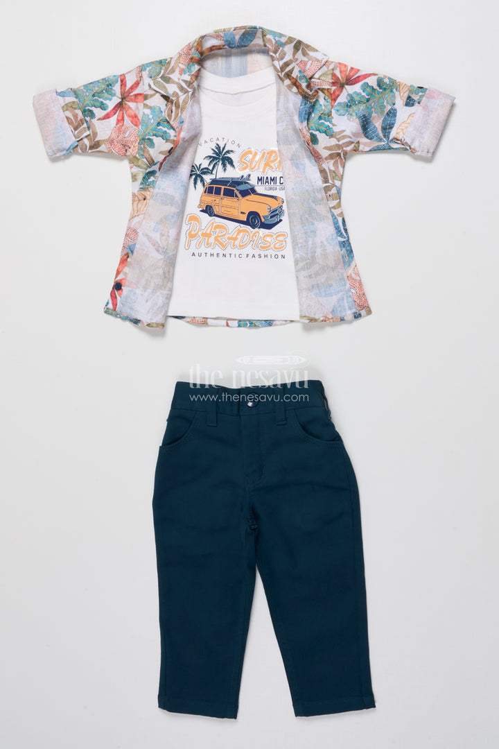 Toddler Boys Casual Set with Printed Shirt and T-Shirt Combo