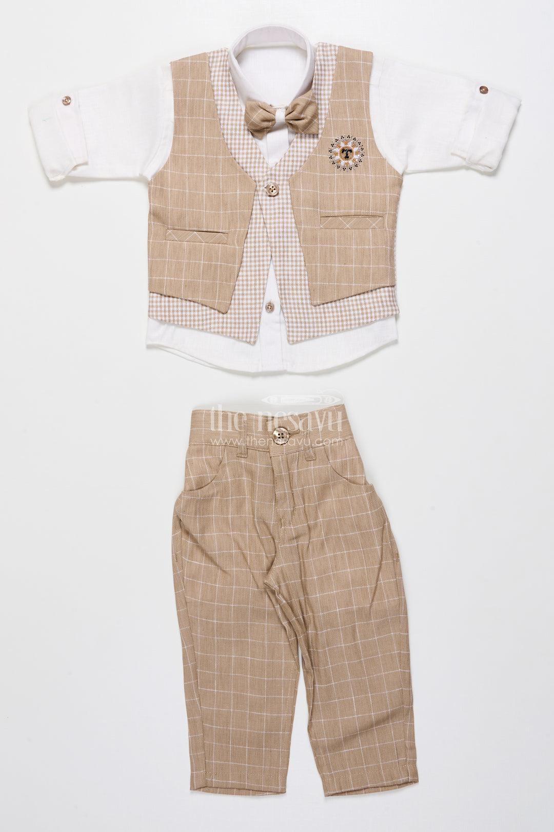 Toddler Boys Festive Jacket Set In Beige for Weddings and Events