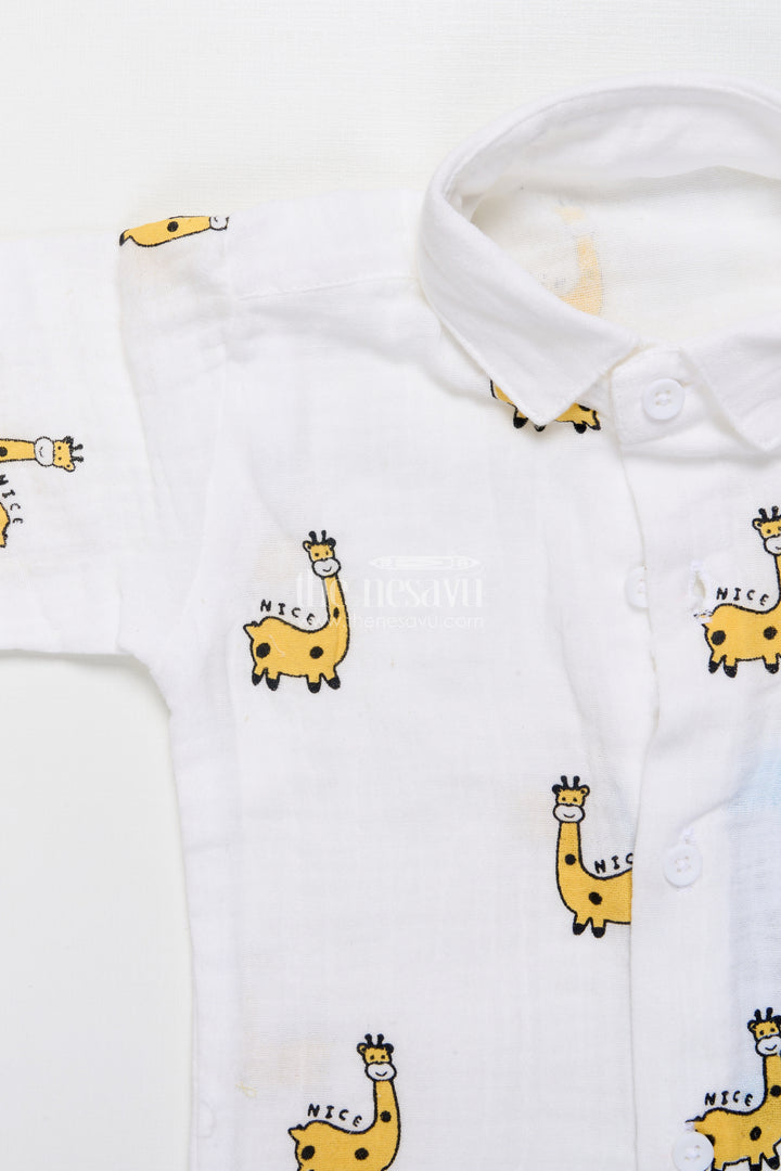 Yellow Baby Boy Casual Set with Printed Muslin Shirt and Pants