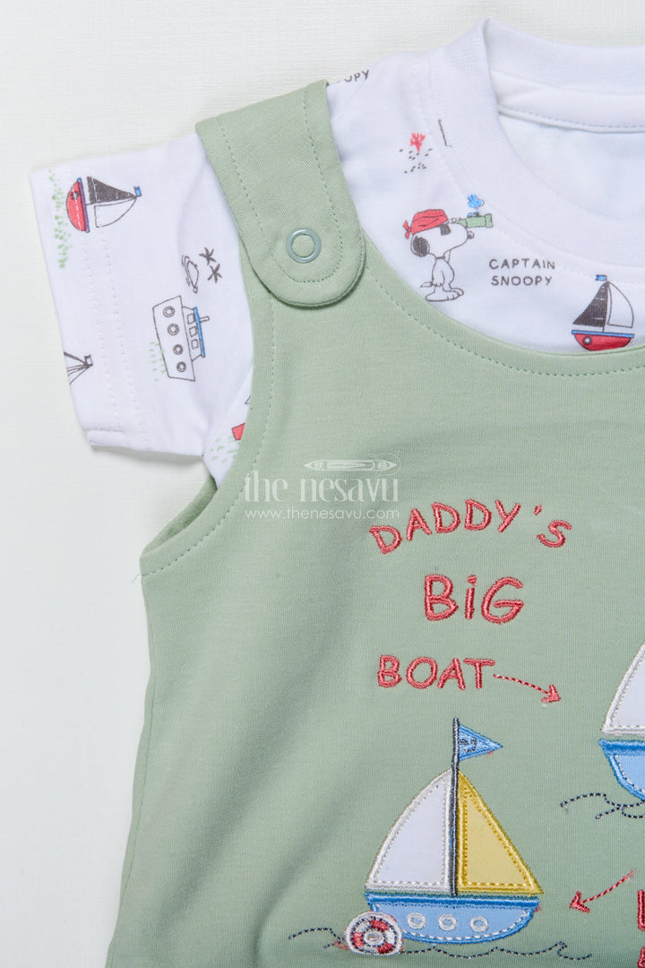 Baby Casual Cotton Romper with Sailboat Embroidery for Play and Nap Time