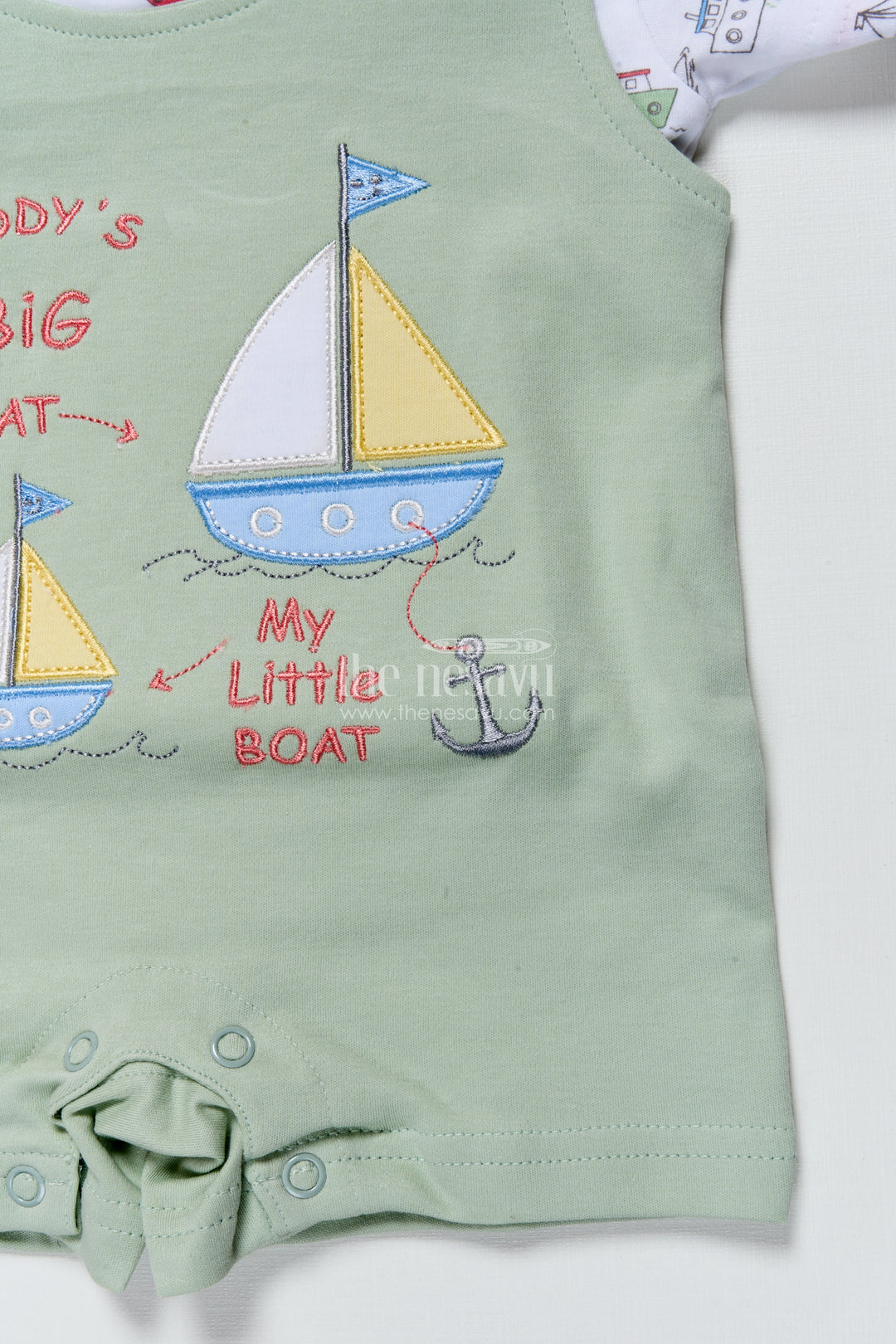 Baby Casual Cotton Romper with Sailboat Embroidery for Play and Nap Time