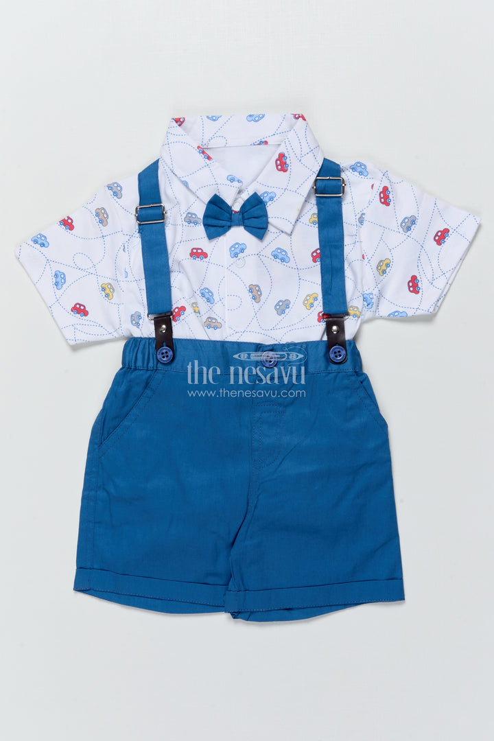 Boys Cotton Suspender Set with Car Print Shirt for Birthdays and Photoshoots
