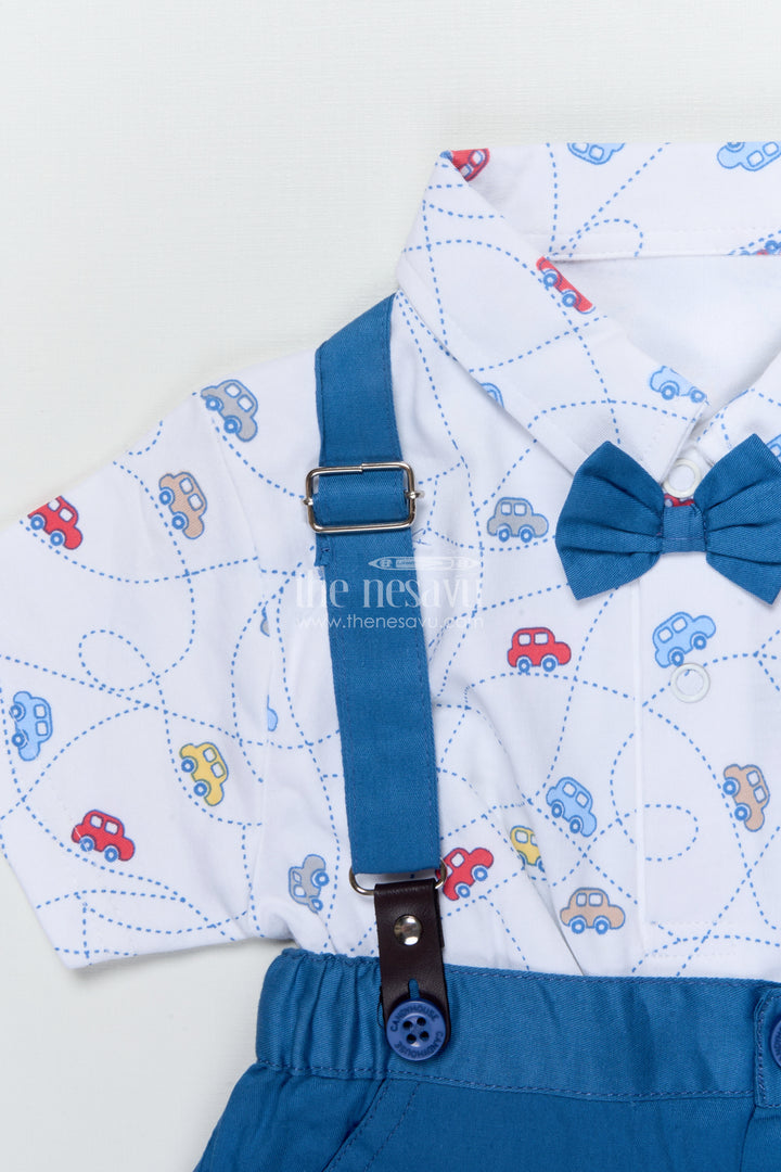 Boys Cotton Suspender Set with Car Print Shirt for Birthdays and Photoshoots
