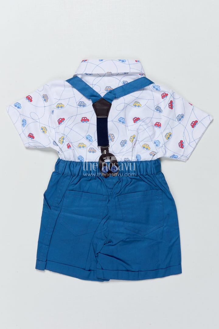Boys Cotton Suspender Set with Car Print Shirt for Birthdays and Photoshoots