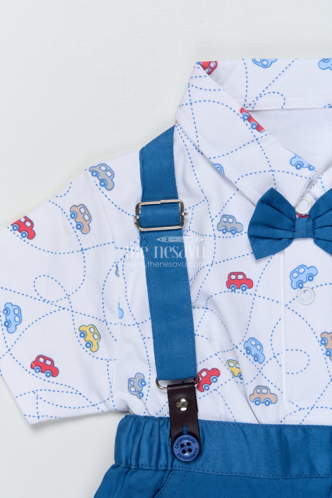 Boys Cotton Suspender Set with Car Print Shirt for Birthdays and Photoshoots