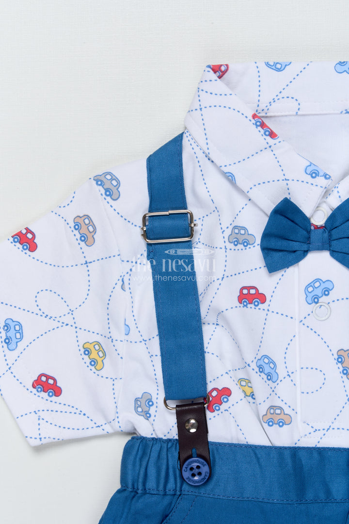 Boys Cotton Suspender Set with Car Print Shirt for Birthdays and Photoshoots