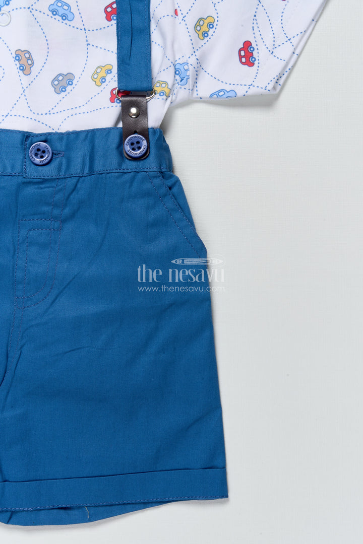 Boys Cotton Suspender Set with Car Print Shirt for Birthdays and Photoshoots