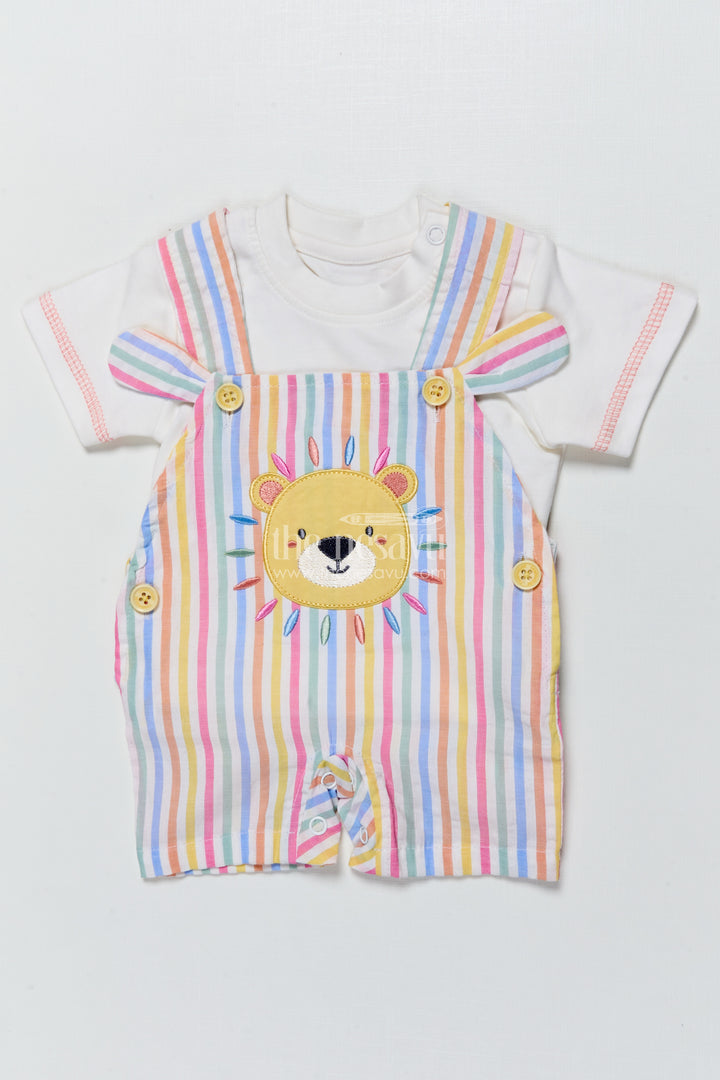 Baby Boy Striped Cotton Set with Lion Patch for Playful Comfort