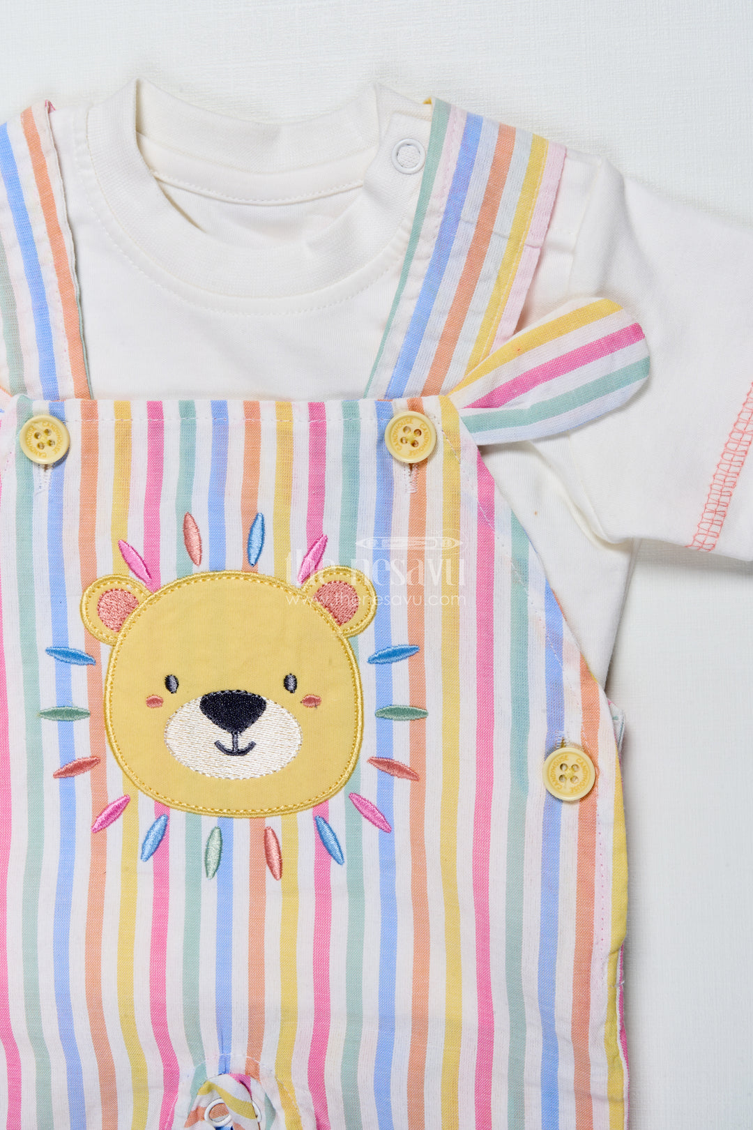 Baby Boy Striped Cotton Set with Lion Patch for Playful Comfort