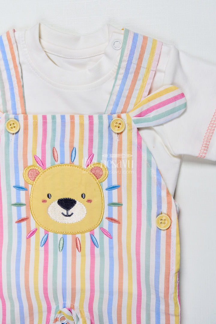 Baby Boy Striped Cotton Set with Lion Patch for Playful Comfort