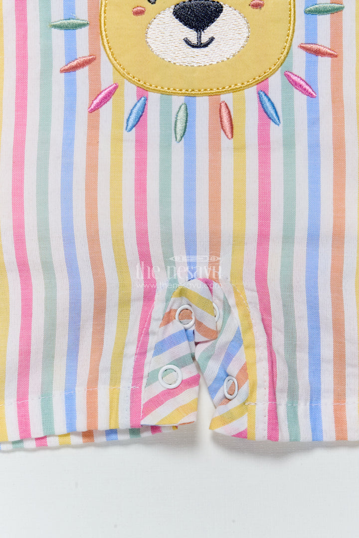 Baby Boy Striped Cotton Set with Lion Patch for Playful Comfort