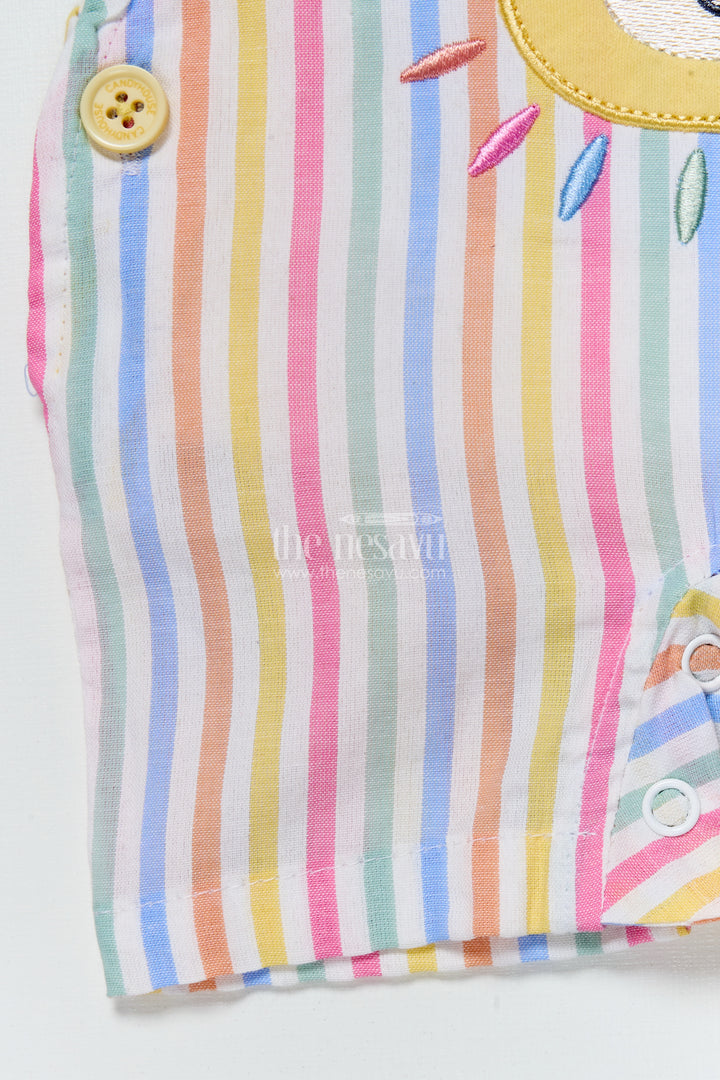 Baby Boy Striped Cotton Set with Lion Patch for Playful Comfort