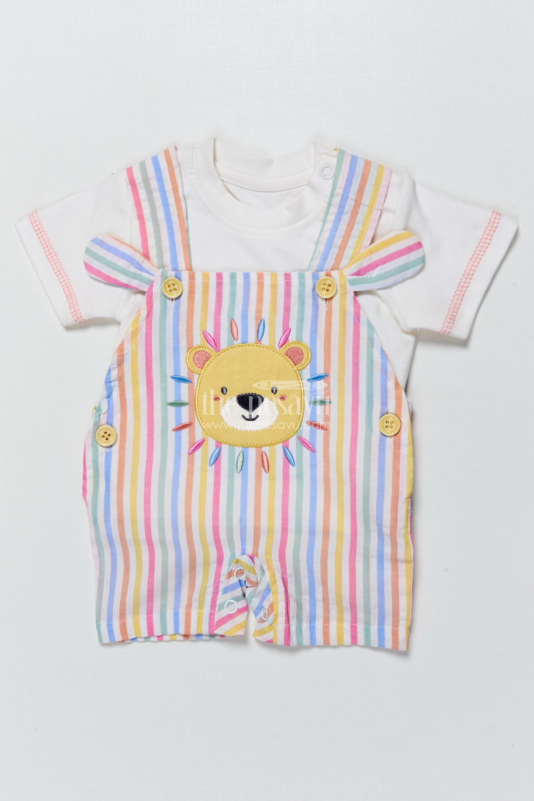 Baby Boy Striped Cotton Set with Lion Patch for Playful Comfort