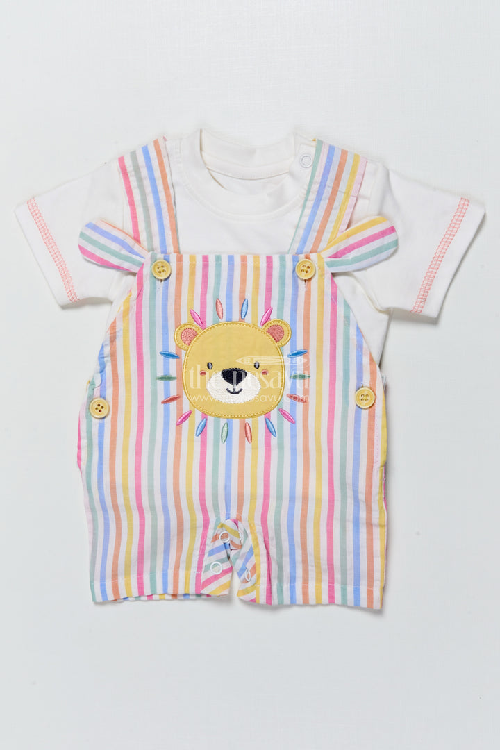 Baby Boy Striped Cotton Set with Lion Patch for Playful Comfort