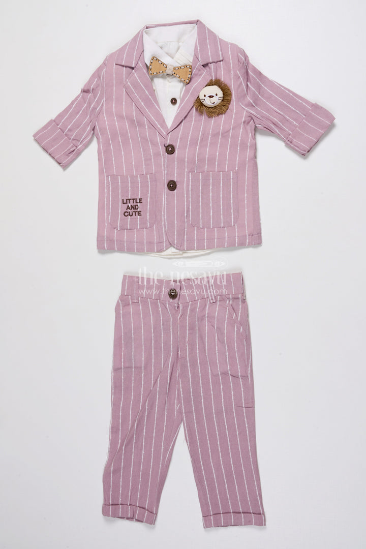 Boys Festive Blazer Set with Jacquard Stripes and Bow Tie Detail