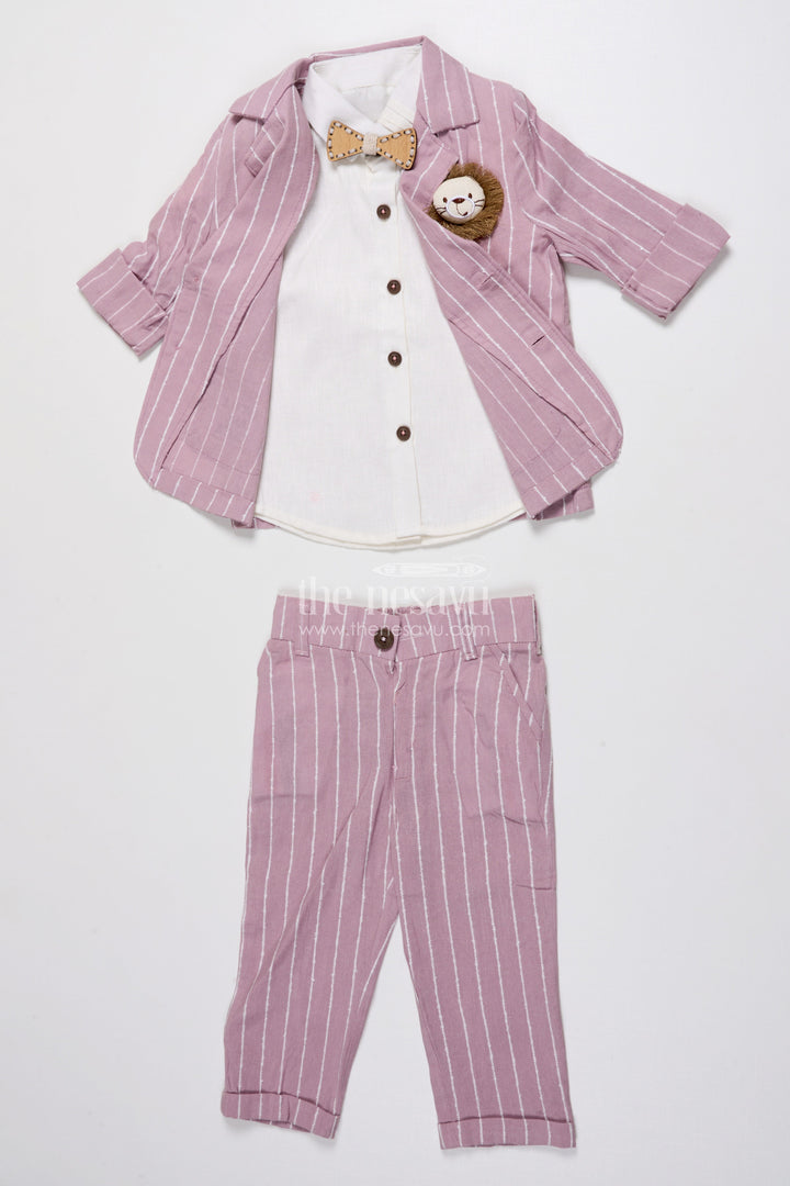 Boys Festive Blazer Set with Jacquard Stripes and Bow Tie Detail