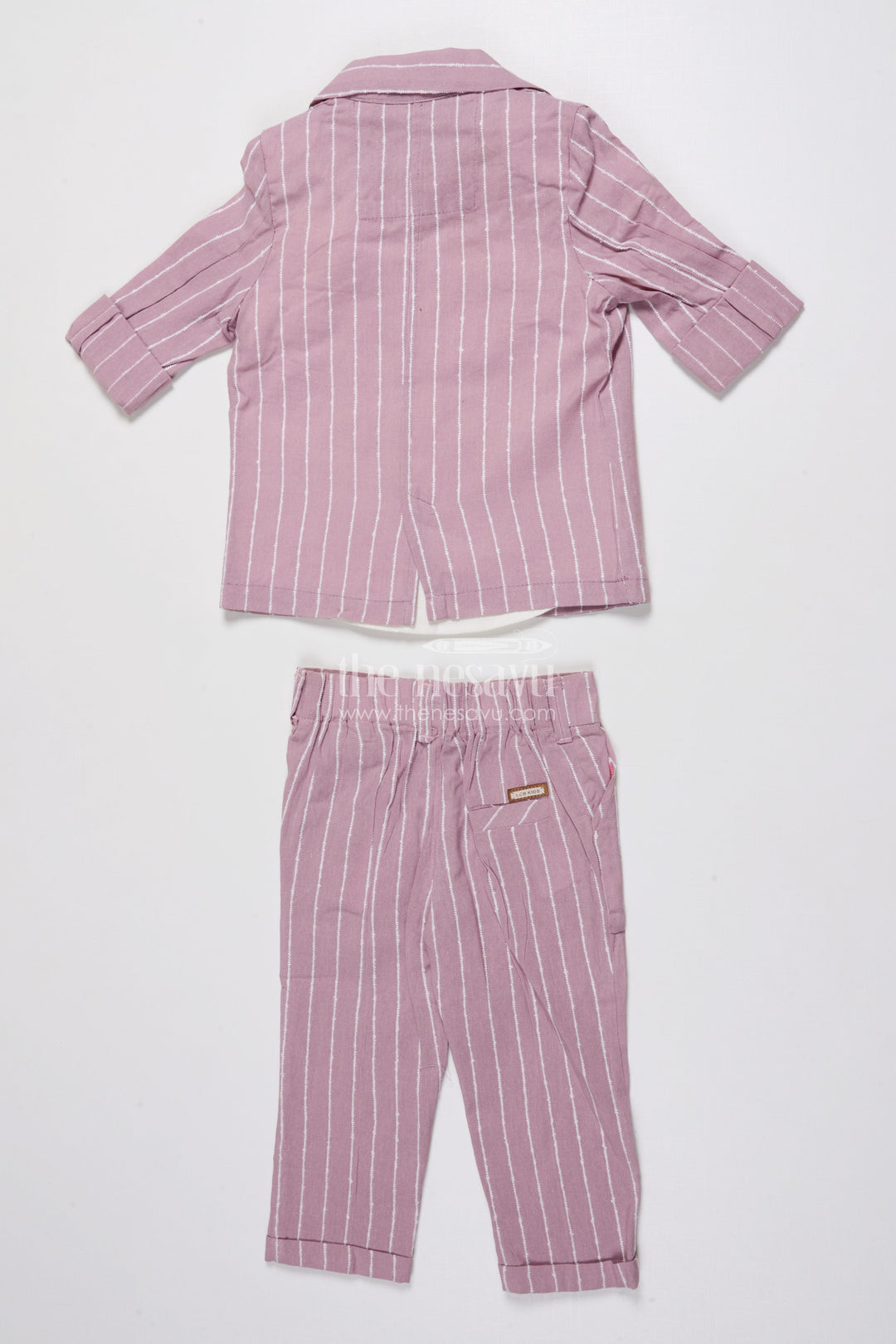 Boys Festive Blazer Set with Jacquard Stripes and Bow Tie Detail