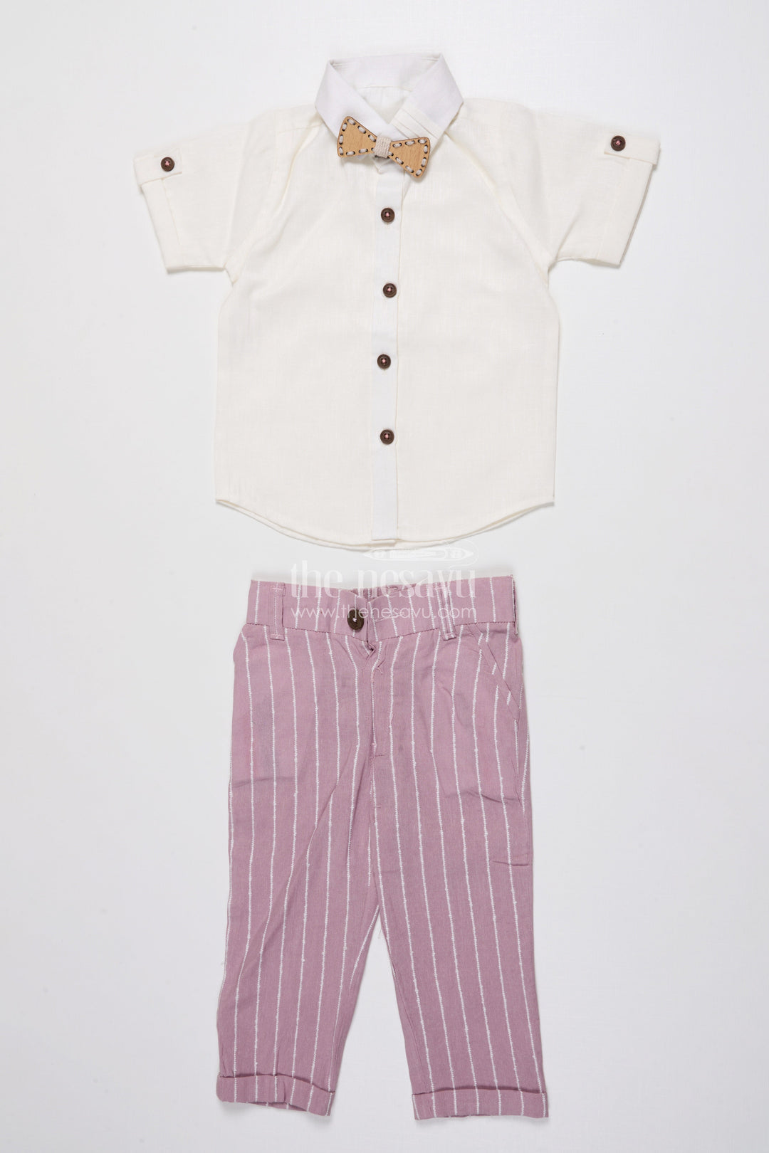 Boys Festive Blazer Set with Jacquard Stripes and Bow Tie Detail