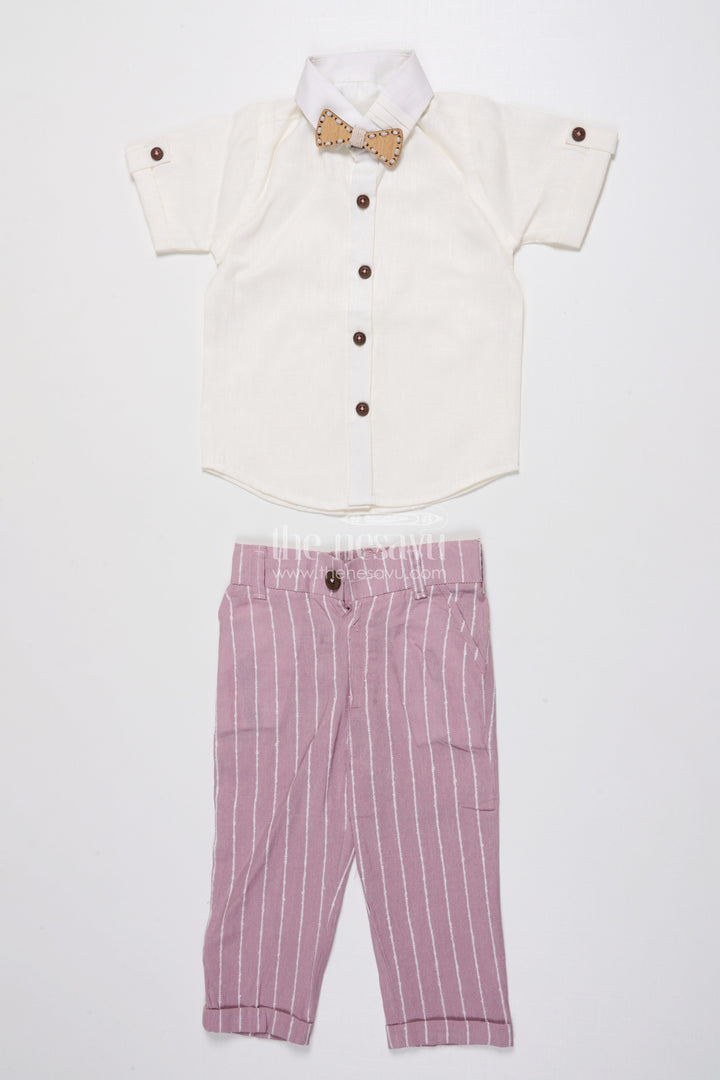 Boys Festive Blazer Set with Jacquard Stripes and Bow Tie Detail