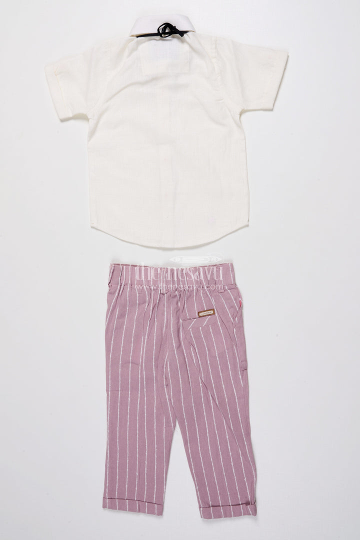 Boys Festive Blazer Set with Jacquard Stripes and Bow Tie Detail