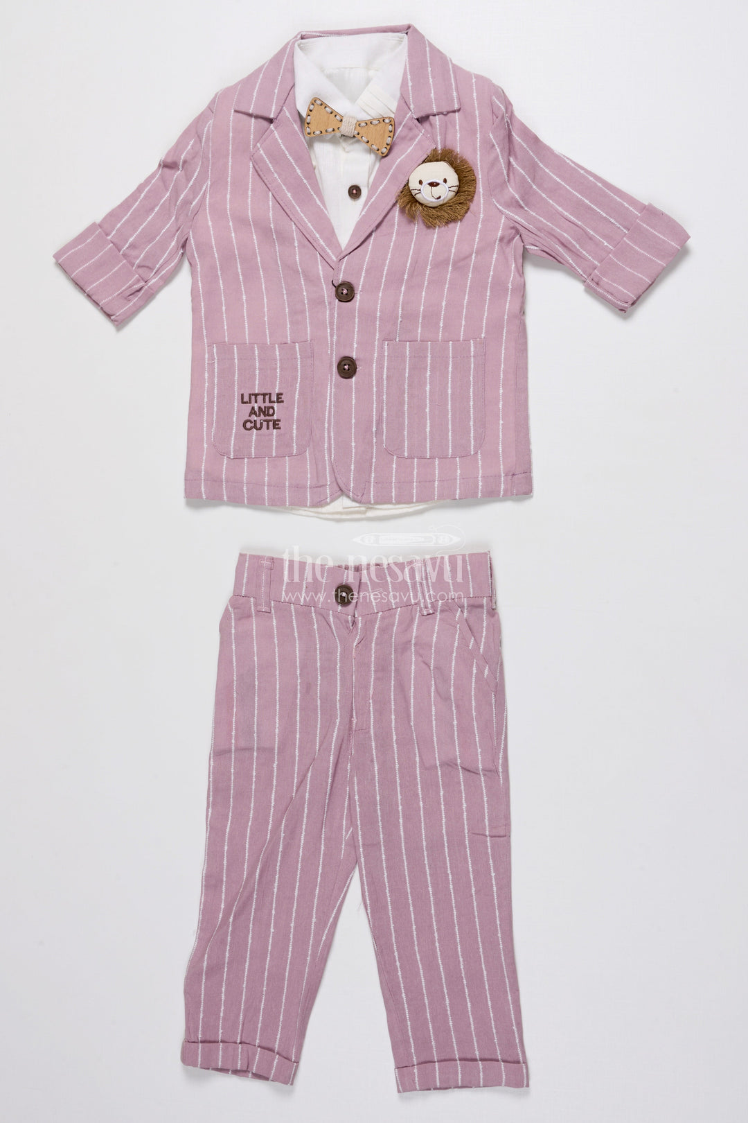 Boys Festive Blazer Set with Jacquard Stripes and Bow Tie Detail
