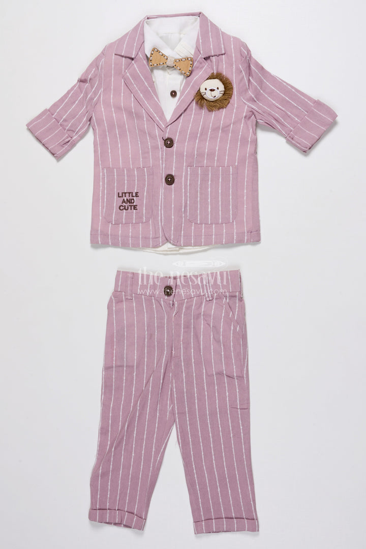 Boys Festive Blazer Set with Jacquard Stripes and Bow Tie Detail