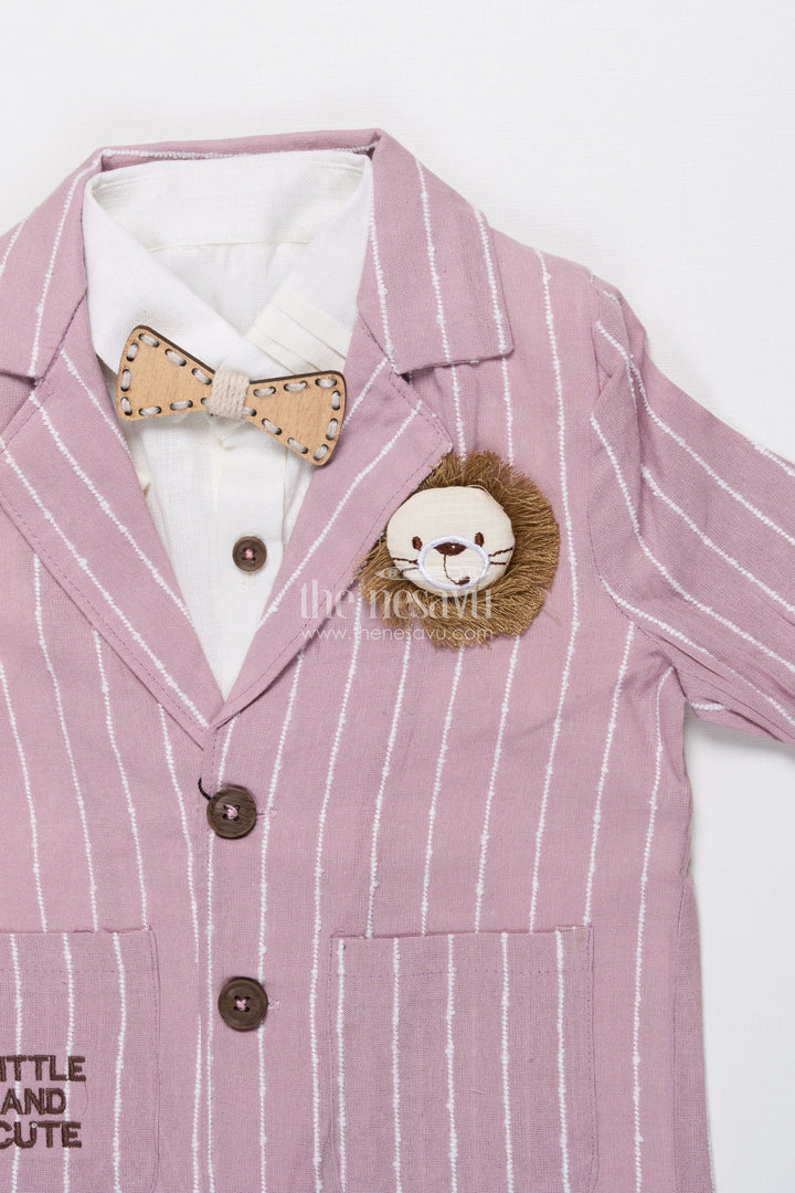 Boys Festive Blazer Set with Jacquard Stripes and Bow Tie Detail