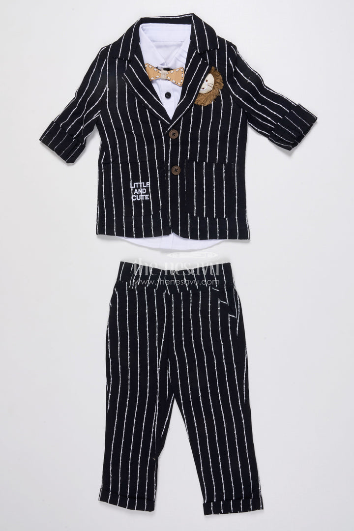 Boys Cotton Stripe Blazer Outfit with Playful Embroidery and Bow Tie