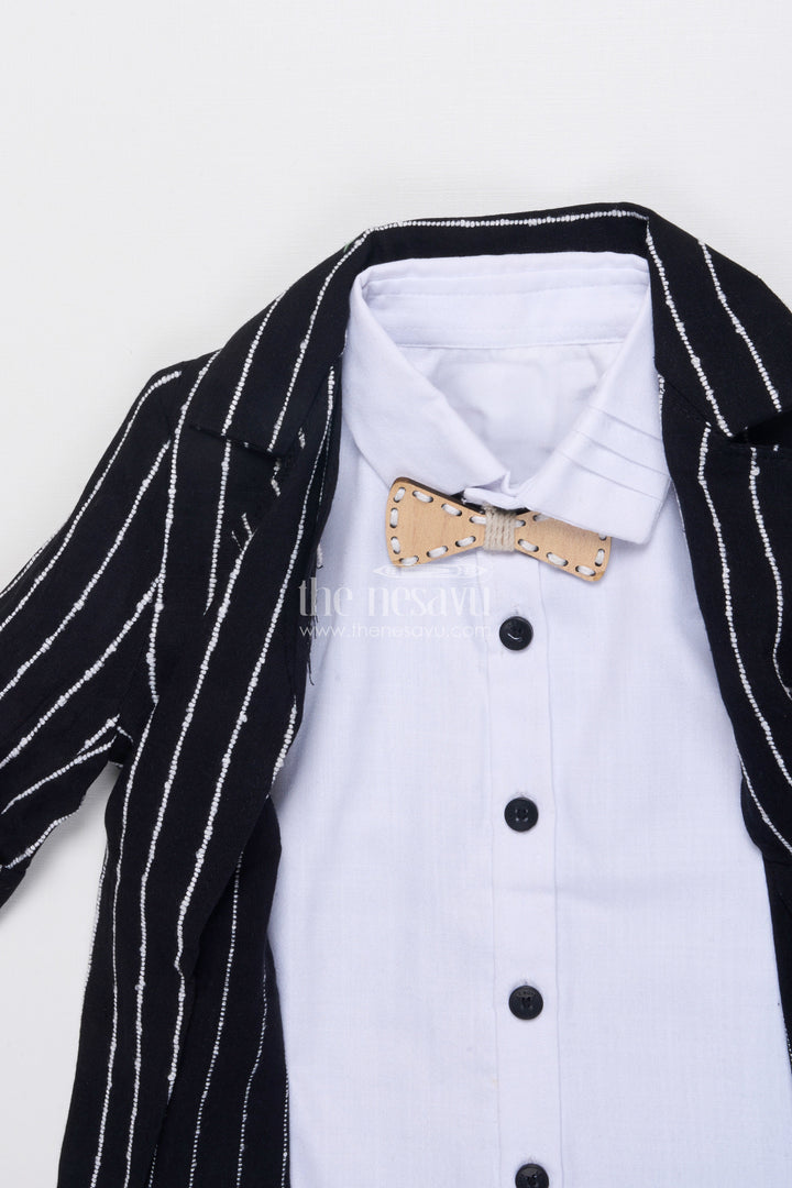 Boys Cotton Stripe Blazer Outfit with Playful Embroidery and Bow Tie