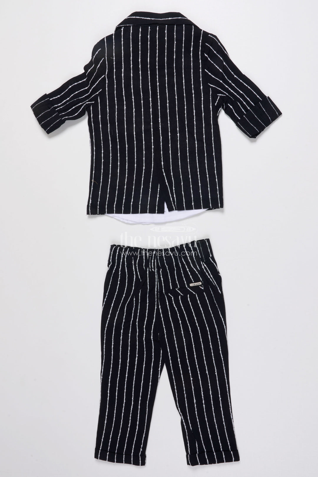 Boys Cotton Stripe Blazer Outfit with Playful Embroidery and Bow Tie