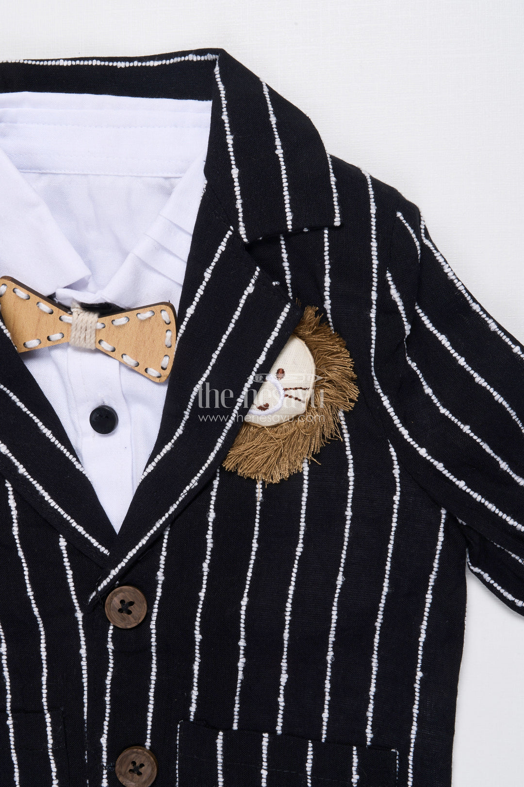 Boys Cotton Stripe Blazer Outfit with Playful Embroidery and Bow Tie