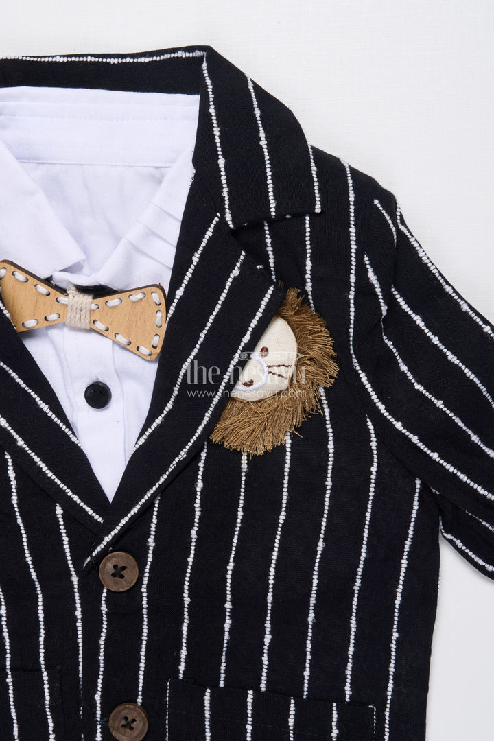 Boys Cotton Stripe Blazer Outfit with Playful Embroidery and Bow Tie