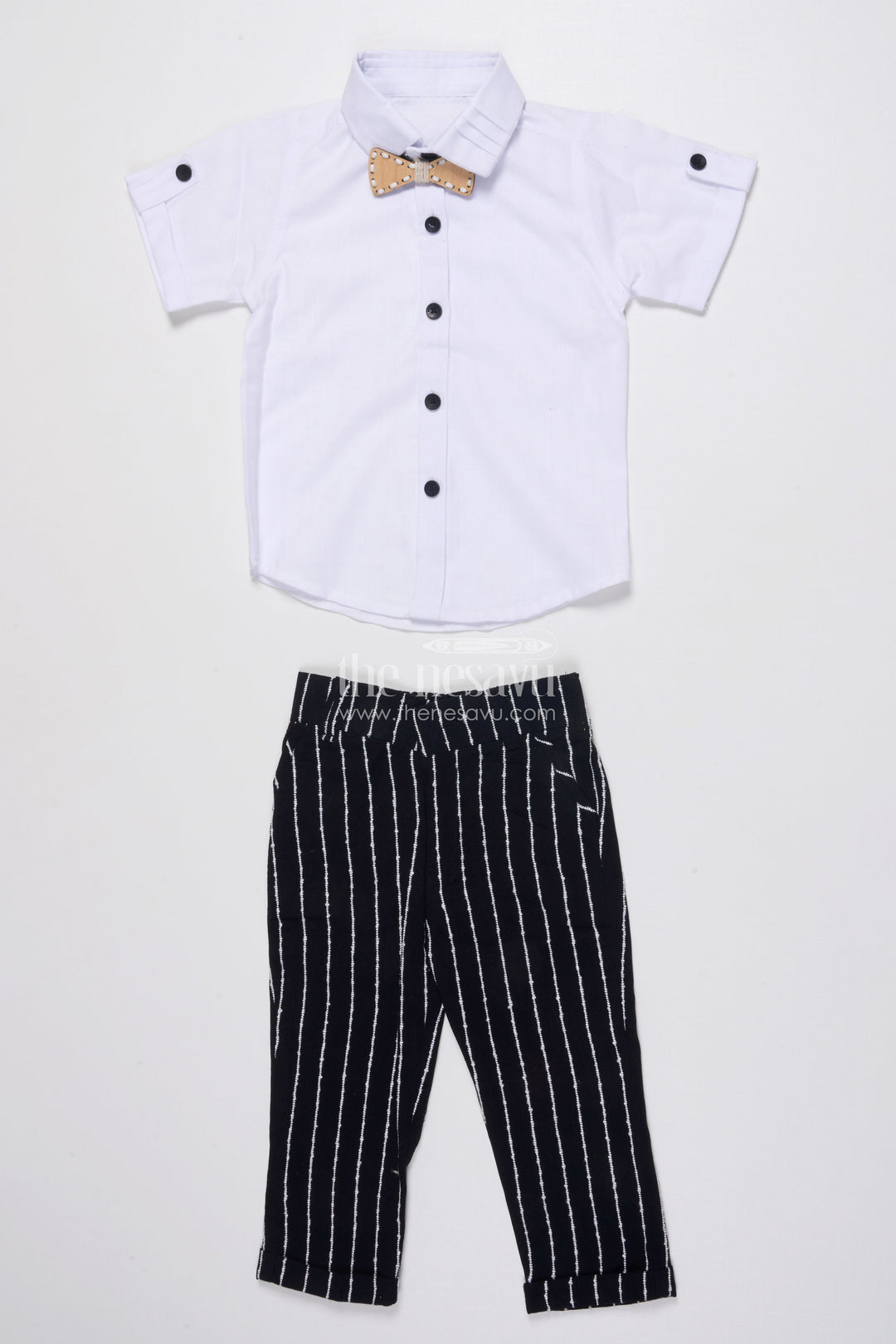 Boys Cotton Stripe Blazer Outfit with Playful Embroidery and Bow Tie