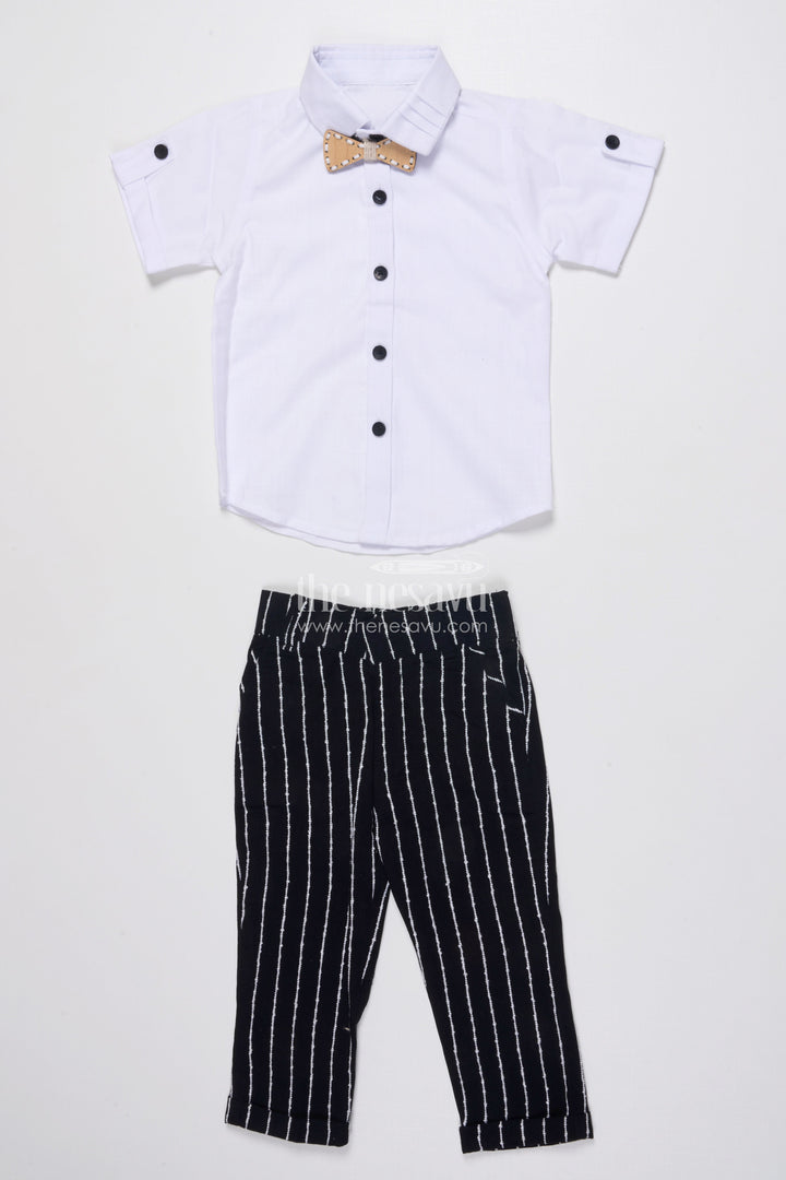 Boys Cotton Stripe Blazer Outfit with Playful Embroidery and Bow Tie