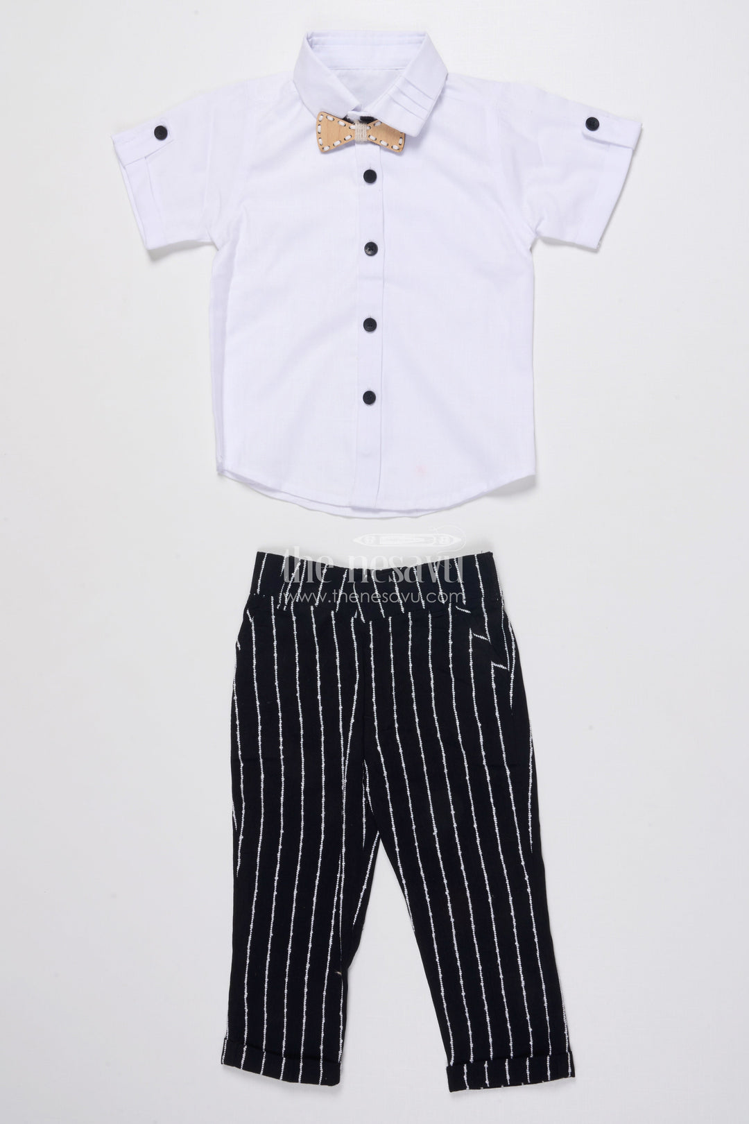 Boys Cotton Stripe Blazer Outfit with Playful Embroidery and Bow Tie