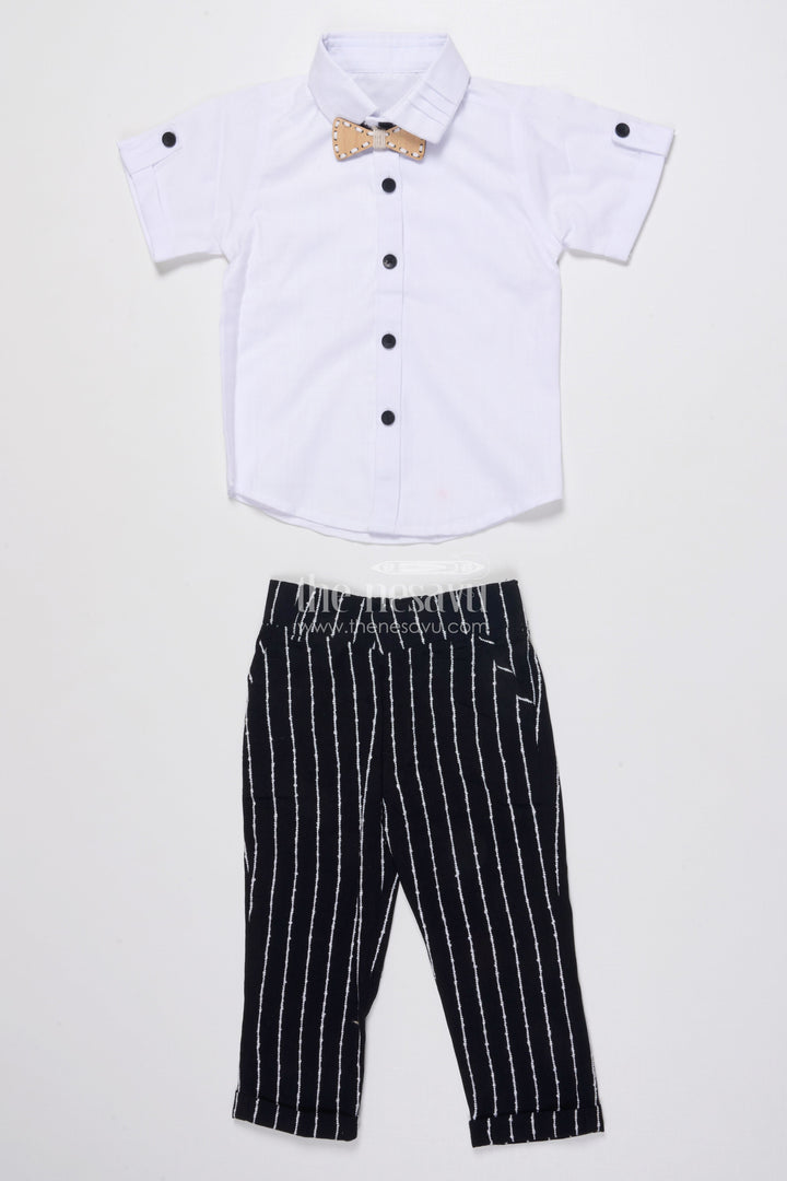 Boys Cotton Stripe Blazer Outfit with Playful Embroidery and Bow Tie