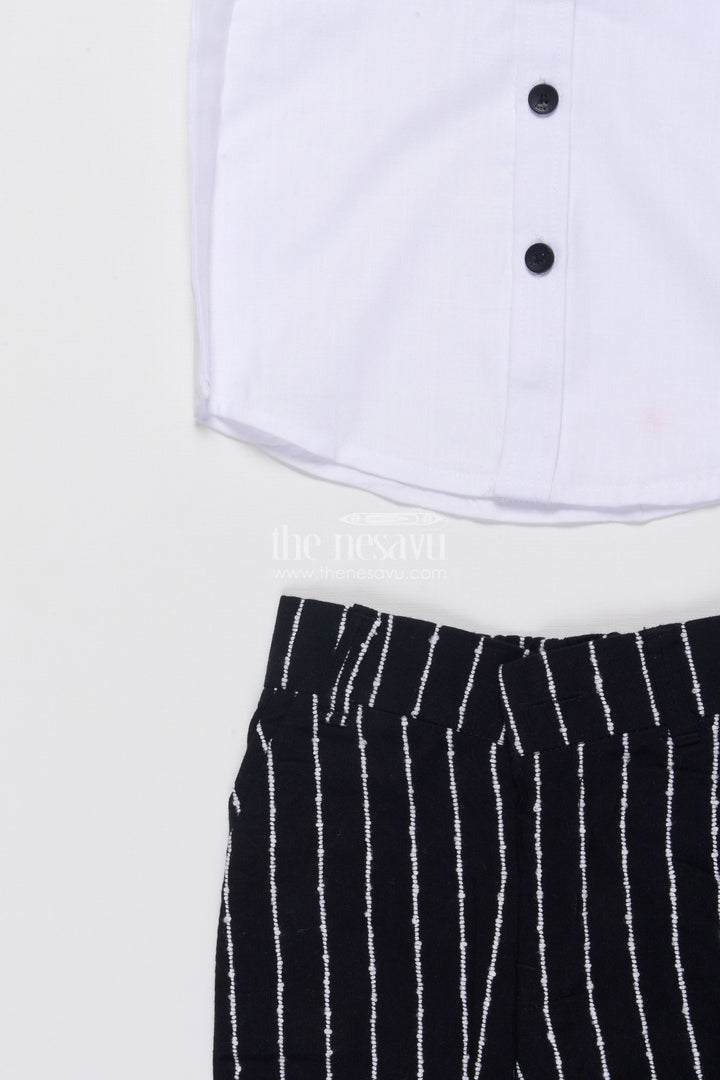 Boys Cotton Stripe Blazer Outfit with Playful Embroidery and Bow Tie