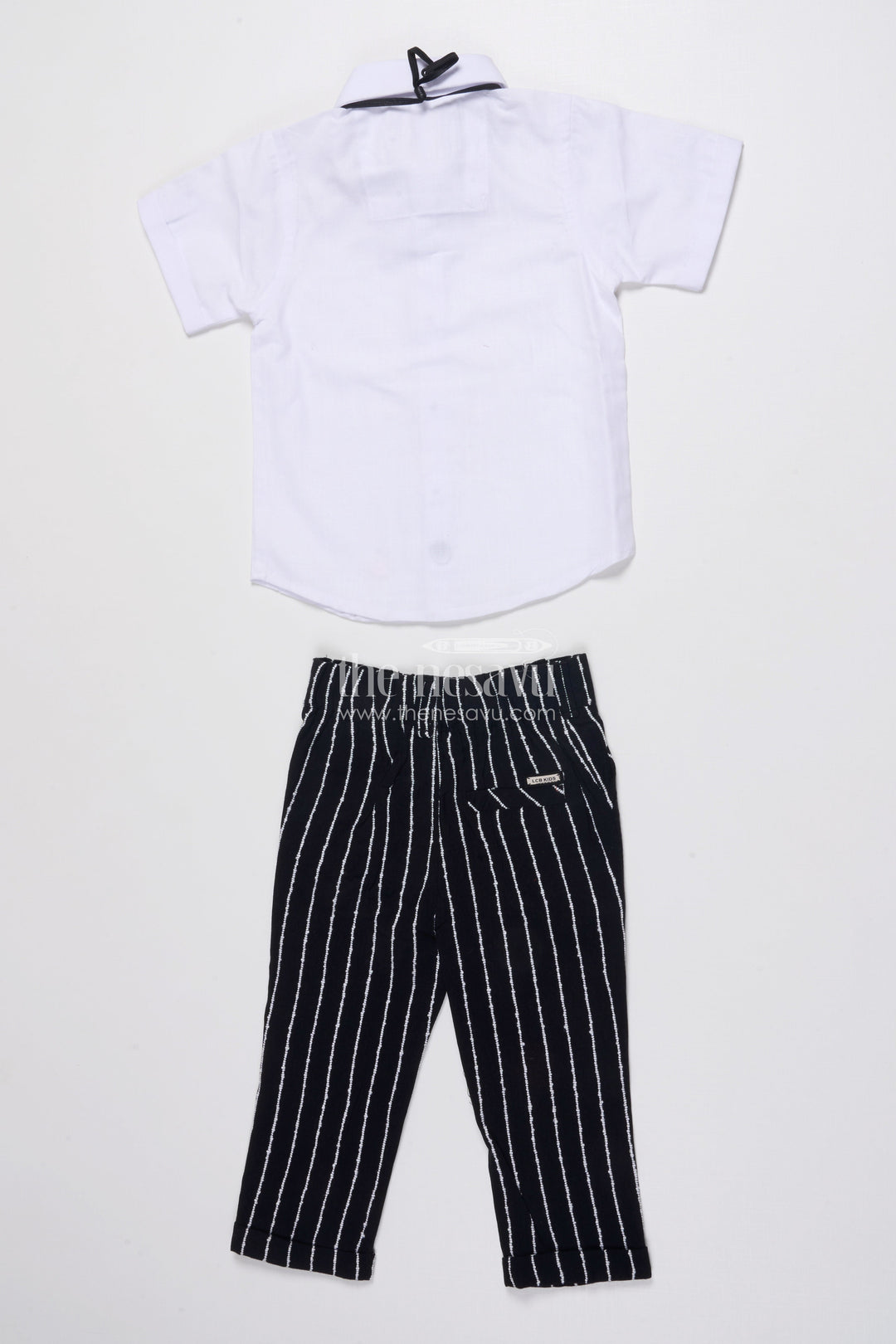 Boys Cotton Stripe Blazer Outfit with Playful Embroidery and Bow Tie