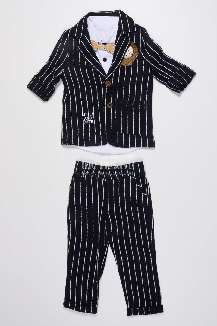 Boys Cotton Stripe Blazer Outfit with Playful Embroidery and Bow Tie
