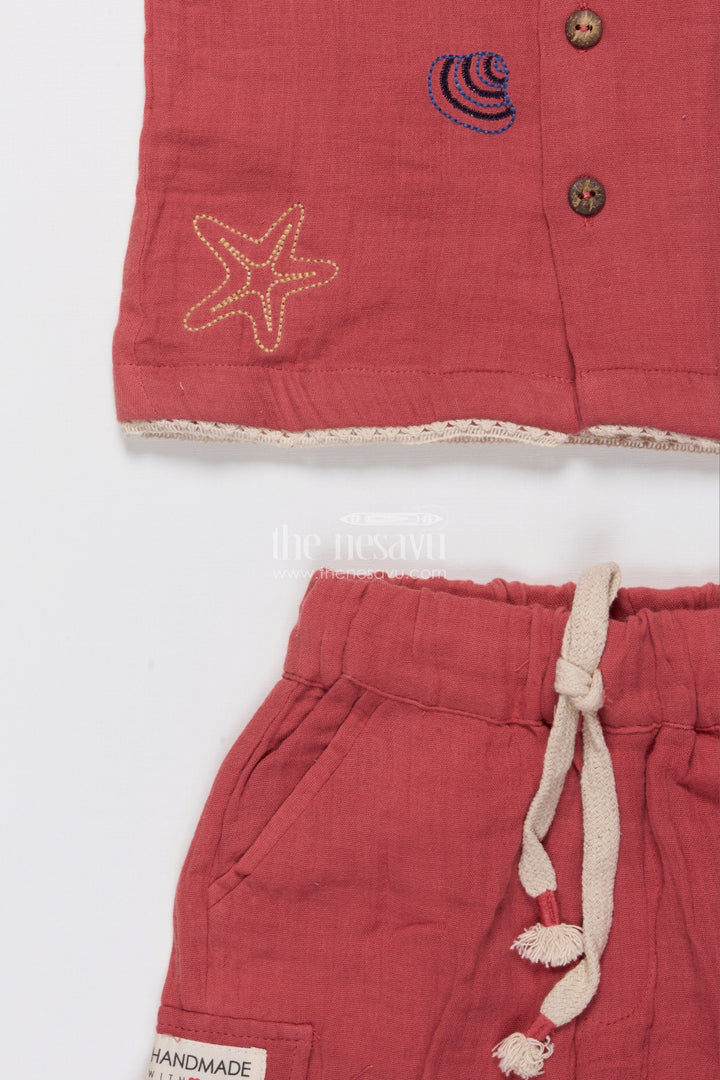 Boys Embroidered Muslin Cotton Short Set  Festive Casual Wear