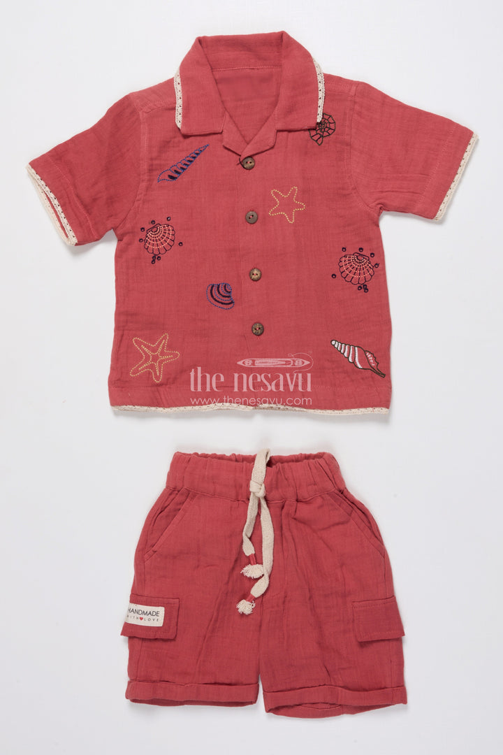 Boys Embroidered Muslin Cotton Short Set  Festive Casual Wear