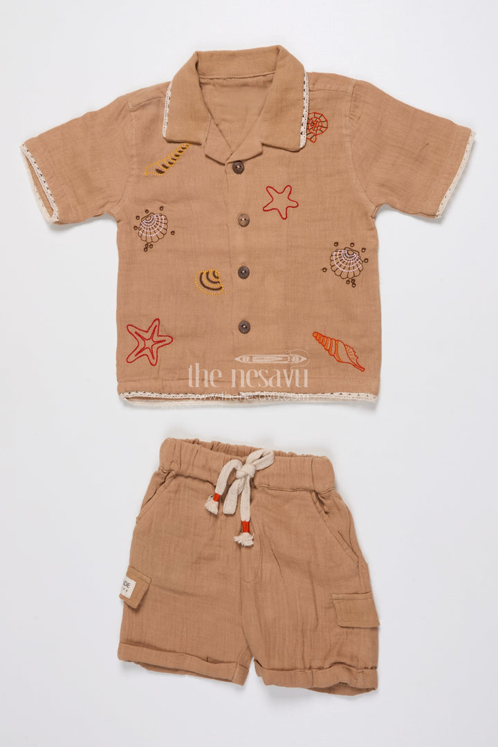Ethnic Muslin Cotton Casual Short Set for Boys with Thread Embroidery