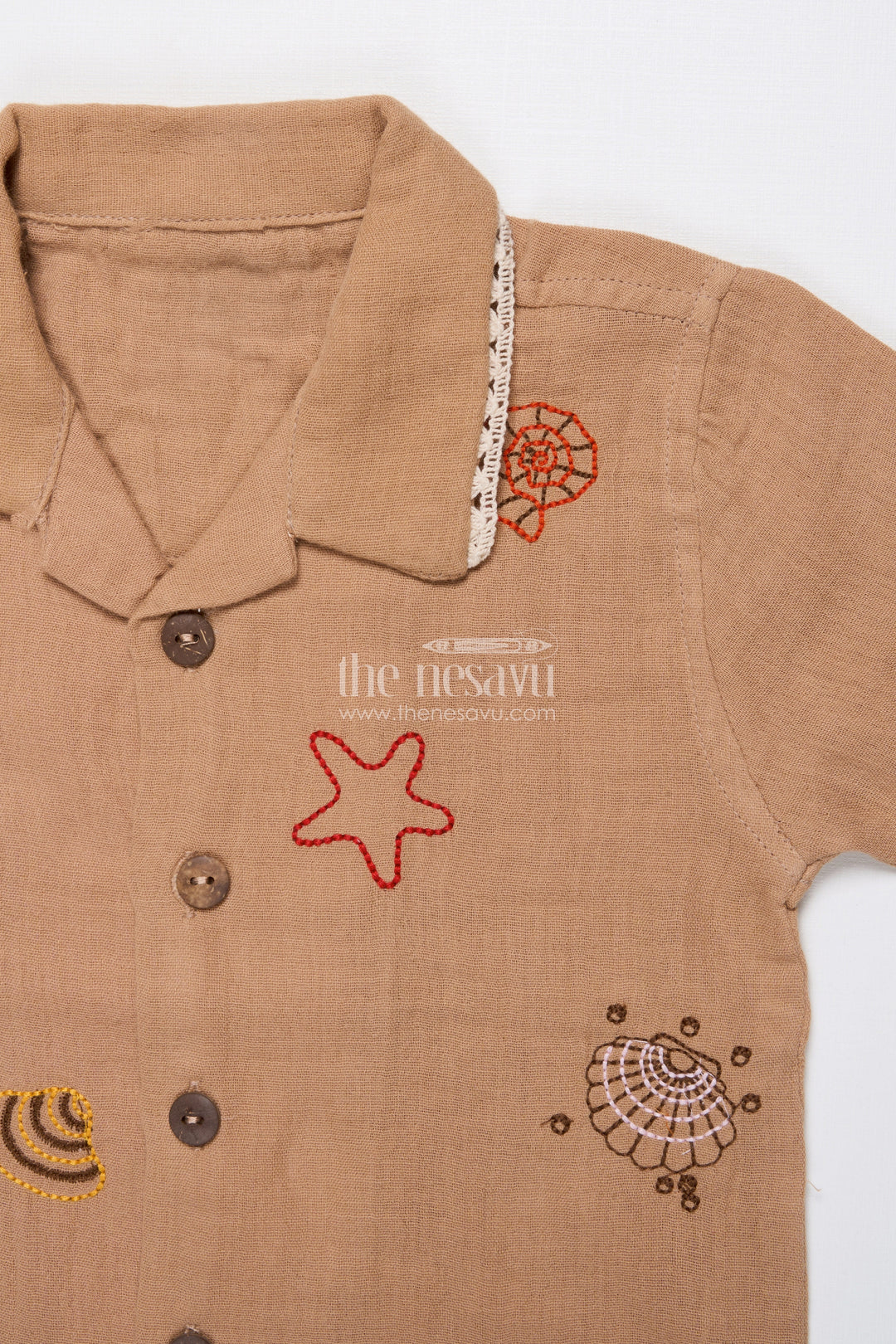 Ethnic Muslin Cotton Casual Short Set for Boys with Thread Embroidery