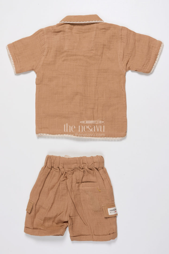 Ethnic Muslin Cotton Casual Short Set for Boys with Thread Embroidery