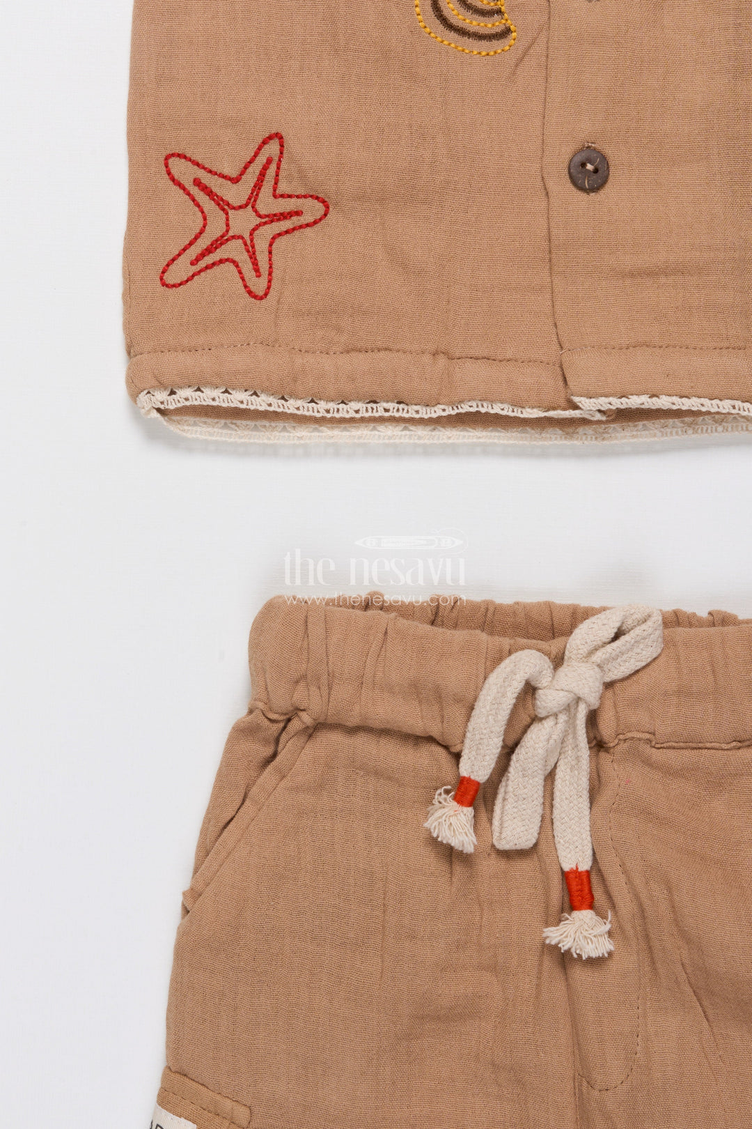 Ethnic Muslin Cotton Casual Short Set for Boys with Thread Embroidery
