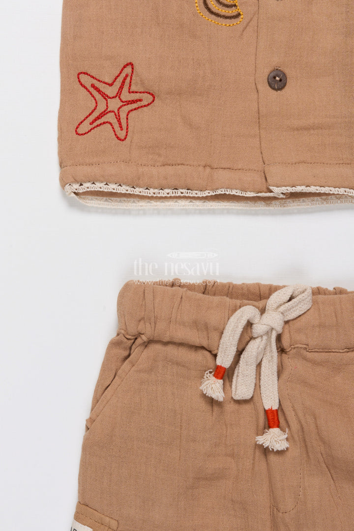 Ethnic Muslin Cotton Casual Short Set for Boys with Thread Embroidery
