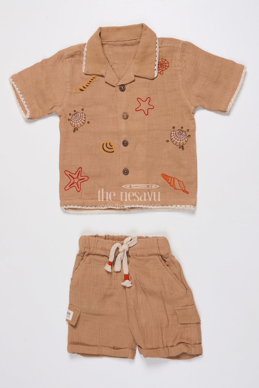 Ethnic Muslin Cotton Casual Short Set for Boys with Thread Embroidery