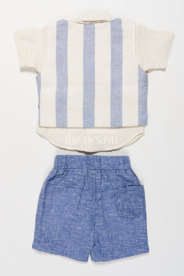 Boys Blue Cotton Diagonal Stripe Waistcoat Shorts Set