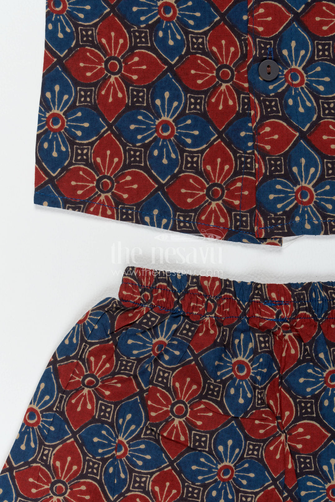 Boys Cotton Shirt and Shorts Set with Floral Detailing in Red